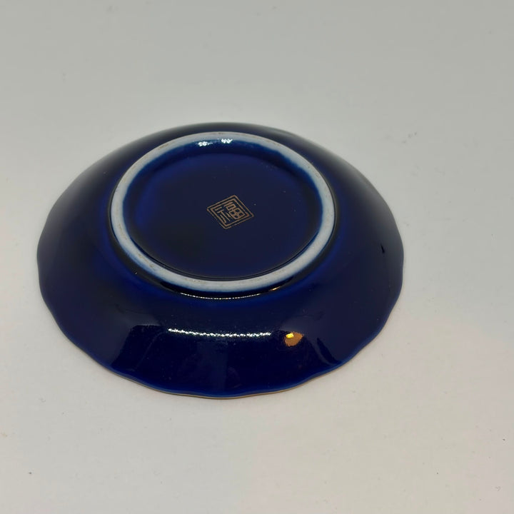 Vintage Cobalt Blue Gold Trim Decorative Japanese Porcelain Peacock Dish
