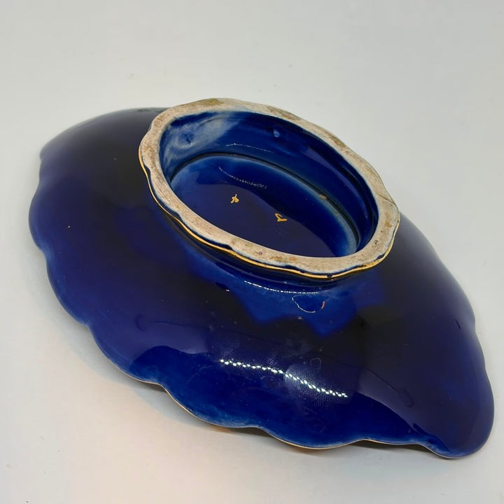 Vintage Cobalt Blue & Gold Botanical Leaf Dish Tray