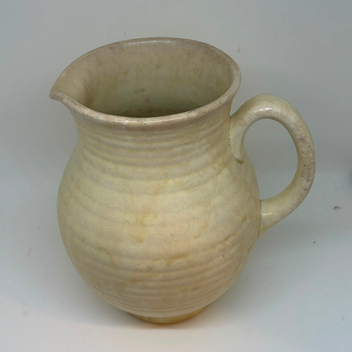 Vintage Arthur Wood Staffordshire Jug Pitcher Mottled Cream Yellow Ringed 1930s