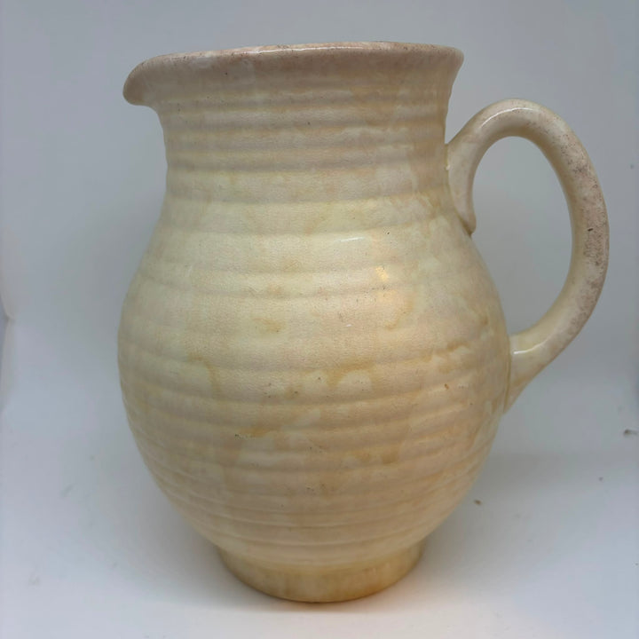 Vintage Arthur Wood Staffordshire Jug Pitcher Mottled Cream Yellow Ringed 1930s
