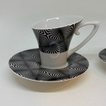 Load image into Gallery viewer, Pair of Blac Design Inc. Demitasse Espresso Cups Saucers Geometric Starburst