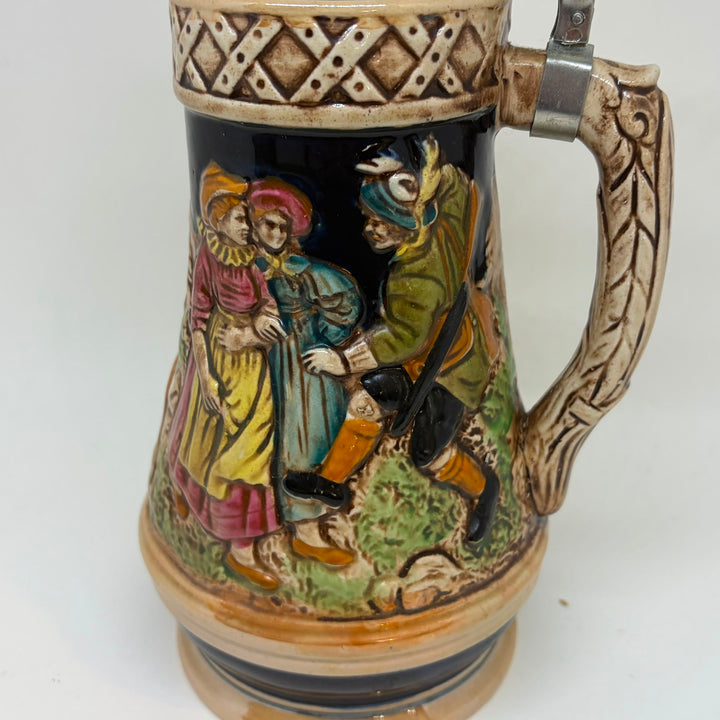 Vintage Japanese Toyo Musical Beer Stein Pewter Lid Relief Tavern Scene
