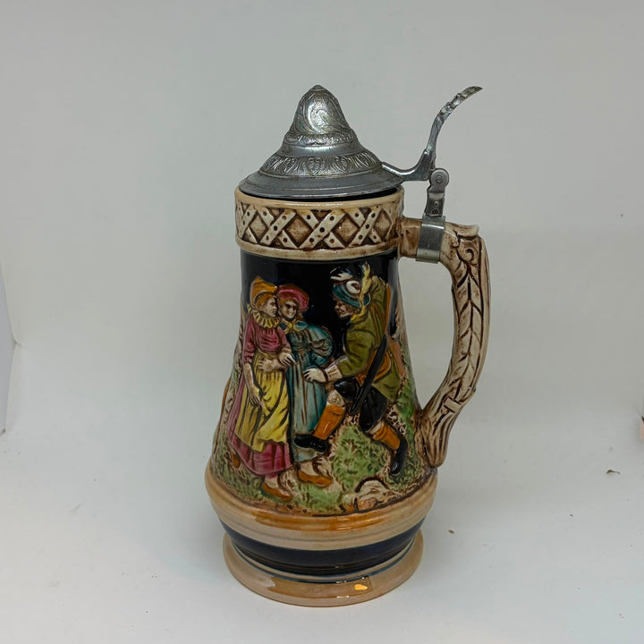 Vintage Japanese Toyo Musical Beer Stein Pewter Lid Relief Tavern Scene