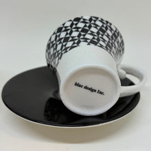 Load image into Gallery viewer, Pair of Blac Design Inc. Demitasse Espresso Cups Saucers Geometric Tessellated
