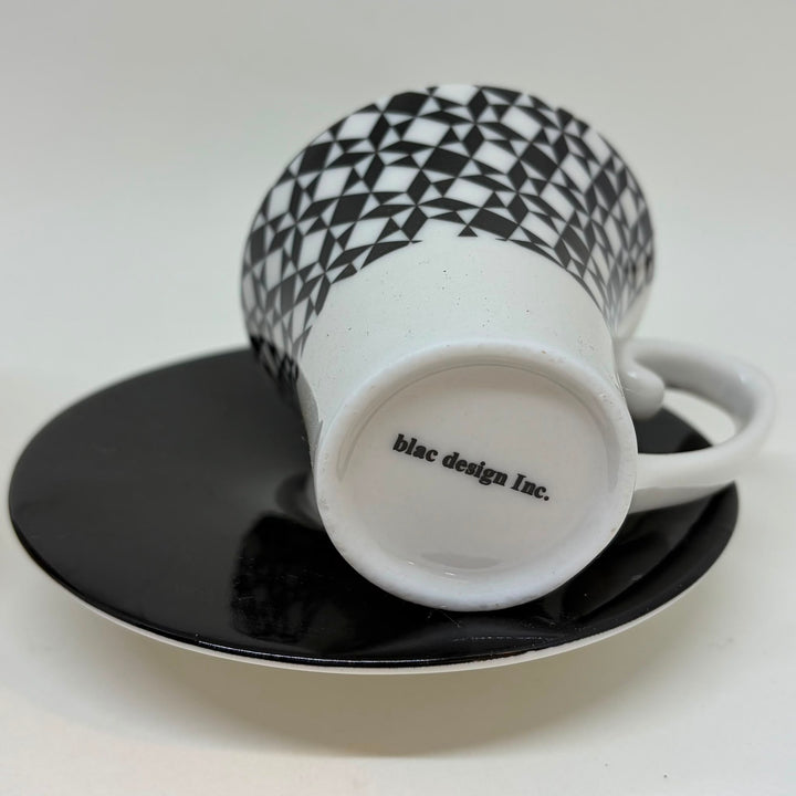 Pair of Blac Design Inc. Demitasse Espresso Cups Saucers Geometric Tessellated