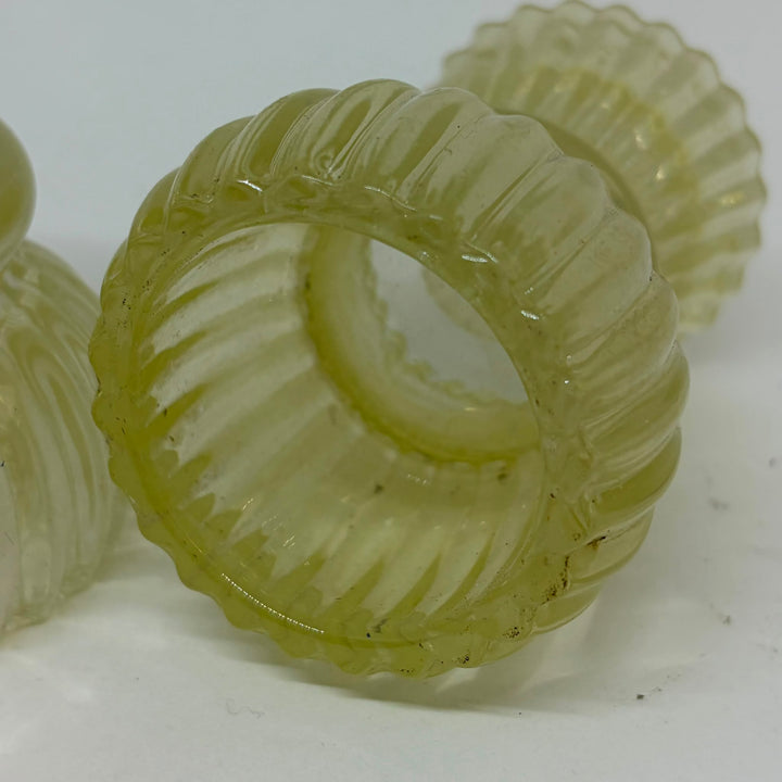 Vintage Pair of Green Pressed Glass Candle Holders Ribbed Fluted UV Glow