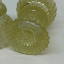 Load image into Gallery viewer, Vintage Pair of Green Pressed Glass Candle Holders Ribbed Fluted UV Glow