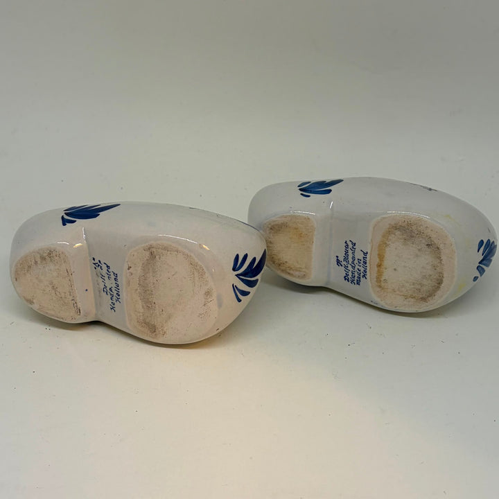 Vintage Pair of Delftware Porcelain Clog Ashtrays Hand Painted Windmill