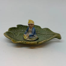 Load image into Gallery viewer, Vintage Shamrock Pottery Ireland Leaf Dish Leprechaun Pixie Gnome Figurine