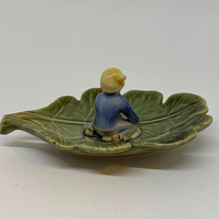 Vintage Shamrock Pottery Ireland Leaf Dish Leprechaun Pixie Gnome Figurine