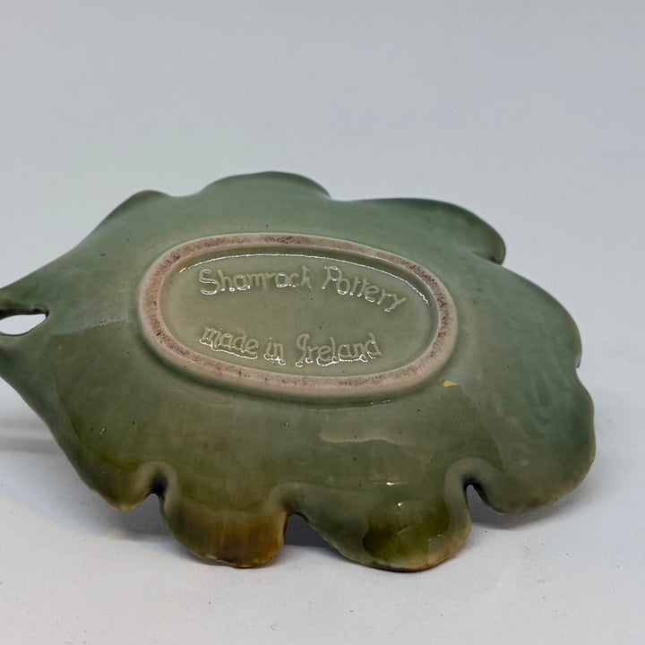 Vintage Shamrock Pottery Ireland Leaf Dish Leprechaun Pixie Gnome Figurine