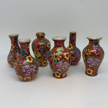 Load image into Gallery viewer, Set of 6 Vintage Chinese Miniature Porcelain Vases Millefleurs Thousand Flowers