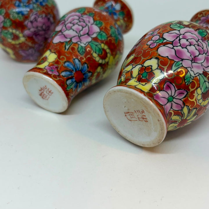 Set of 6 Vintage Chinese Miniature Porcelain Vases Millefleurs Thousand Flowers