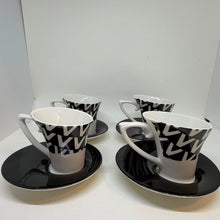Load image into Gallery viewer, Set of 4 Blac Design Inc. Demitasse Espresso Cups &amp; Saucers Geometric V-Shaped