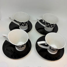Load image into Gallery viewer, Set of 4 Blac Design Inc. Demitasse Espresso Cups &amp; Saucers Geometric V-Shaped