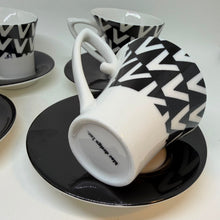 Load image into Gallery viewer, Set of 4 Blac Design Inc. Demitasse Espresso Cups &amp; Saucers Geometric V-Shaped