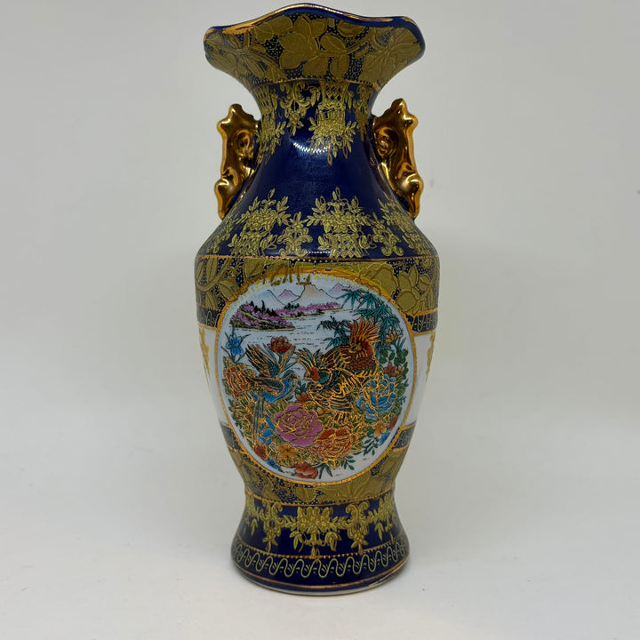 Vintage Italian P&PT Pansy Porcelain Cobalt Blue Satsuma Style Vase