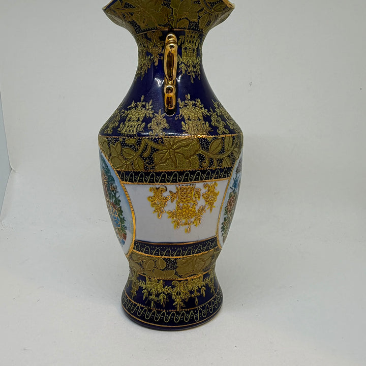 Vintage Italian P&PT Pansy Porcelain Cobalt Blue Satsuma Style Vase