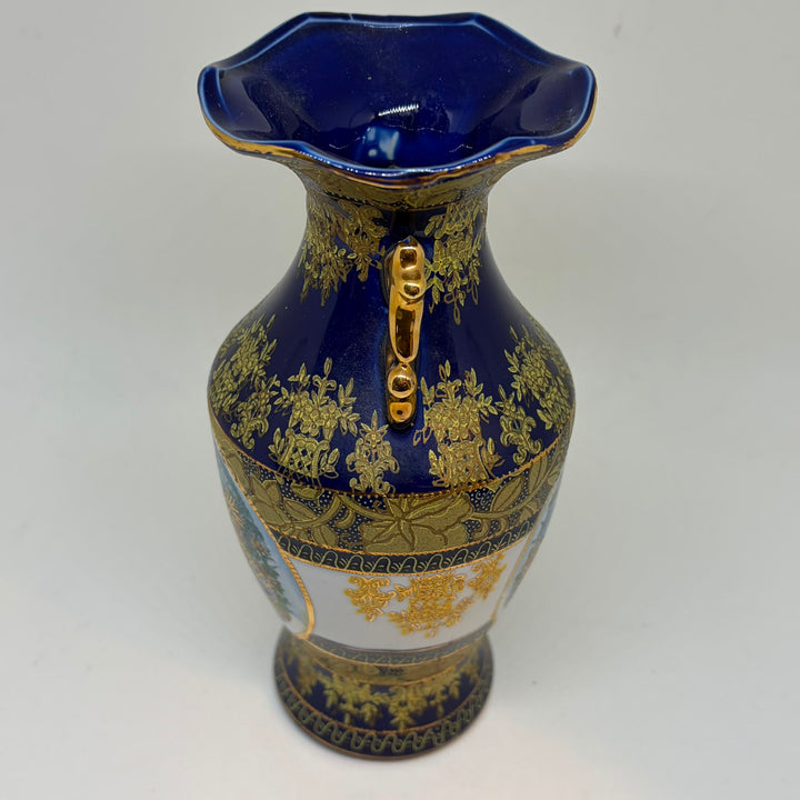 Vintage Italian P&PT Pansy Porcelain Cobalt Blue Satsuma Style Vase