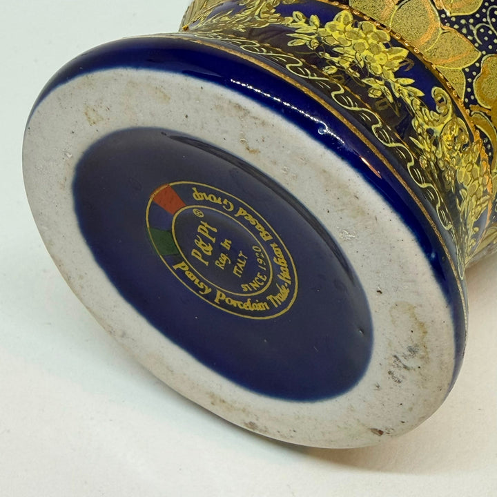 Vintage Italian P&PT Pansy Porcelain Cobalt Blue Satsuma Style Vase