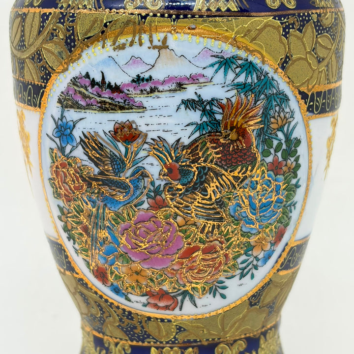 Vintage Italian P&PT Pansy Porcelain Cobalt Blue Satsuma Style Vase