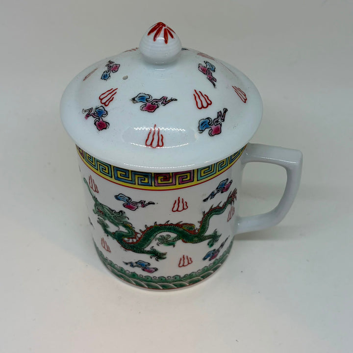 Vintage Jingdezhen Lidded Porcelain Dragon Tea Mug