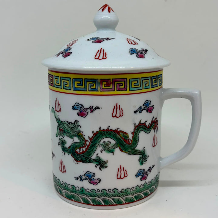 Vintage Jingdezhen Lidded Porcelain Dragon Tea Mug