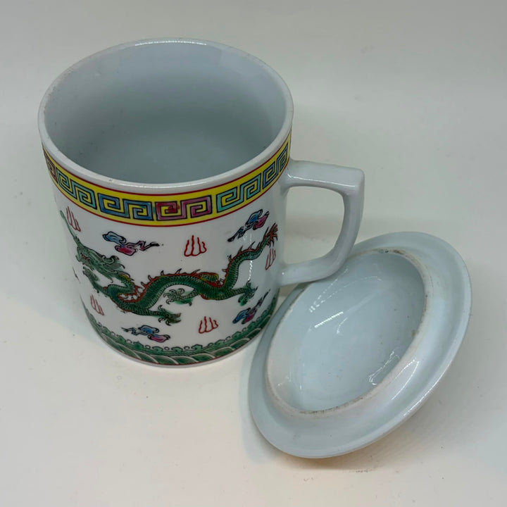 Vintage Jingdezhen Lidded Porcelain Dragon Tea Mug
