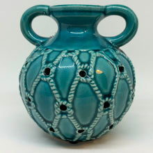 Load image into Gallery viewer, Vintage Double Handled Ceramic Turquoise Potpourri Vase