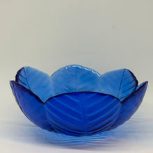 Load image into Gallery viewer, Vintage Cobalt Blue Pressed Glass Cabbage Leaf Serving Bowl
