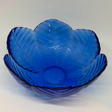 Load image into Gallery viewer, Vintage Cobalt Blue Pressed Glass Cabbage Leaf Serving Bowl