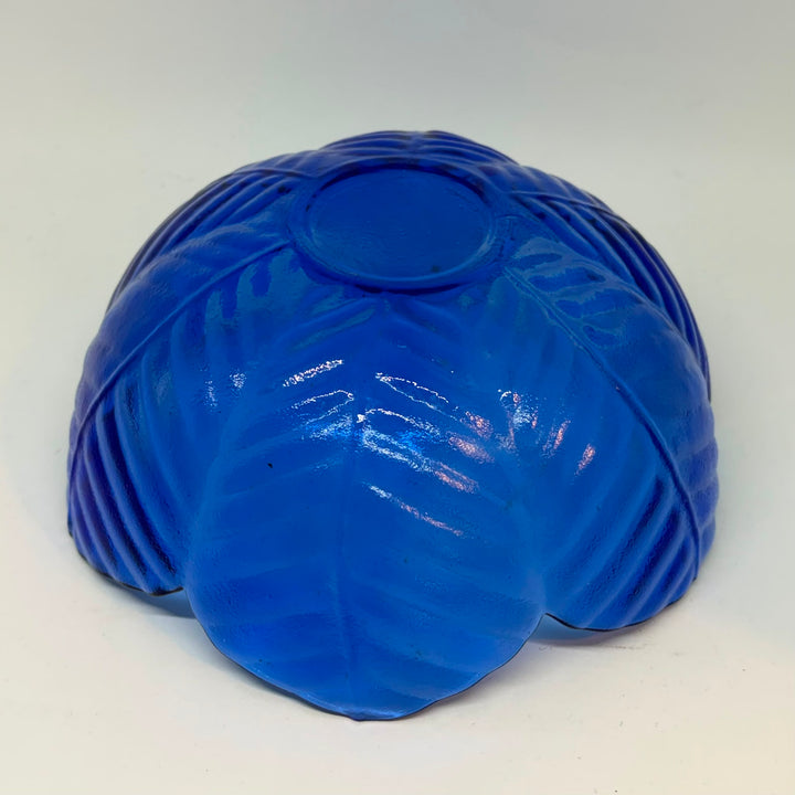 Vintage Cobalt Blue Pressed Glass Cabbage Leaf Serving Bowl