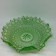 Load image into Gallery viewer, Vintage Green Pressed Glass Bowl Hobstar Crimped Ruffled Rim