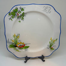 Load image into Gallery viewer, Antique Art Deco Botanical Blue Rim Square Salad Plate John Brothers Pareek