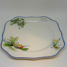 Load image into Gallery viewer, Antique Art Deco Botanical Blue Rim Square Salad Plate John Brothers Pareek