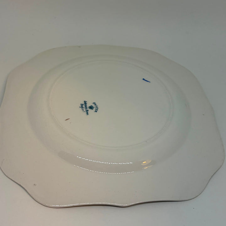 Antique Art Deco Botanical Blue Rim Square Salad Plate Johnson Brothers Pareek