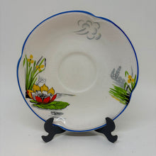 Load image into Gallery viewer, Antique Art Deco Botanical Blue Rim Square Saucer Johnson Brothers Pareek