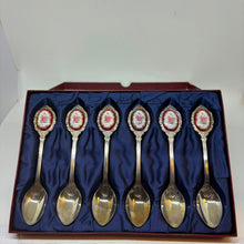 Load image into Gallery viewer, Vintage Set of 6 Silver Plated Floral Cabochon Tea Spoons Boxed