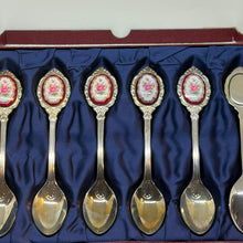 Load image into Gallery viewer, Vintage Set of 6 Silver Plated Floral Cabochon Tea Spoons Boxed
