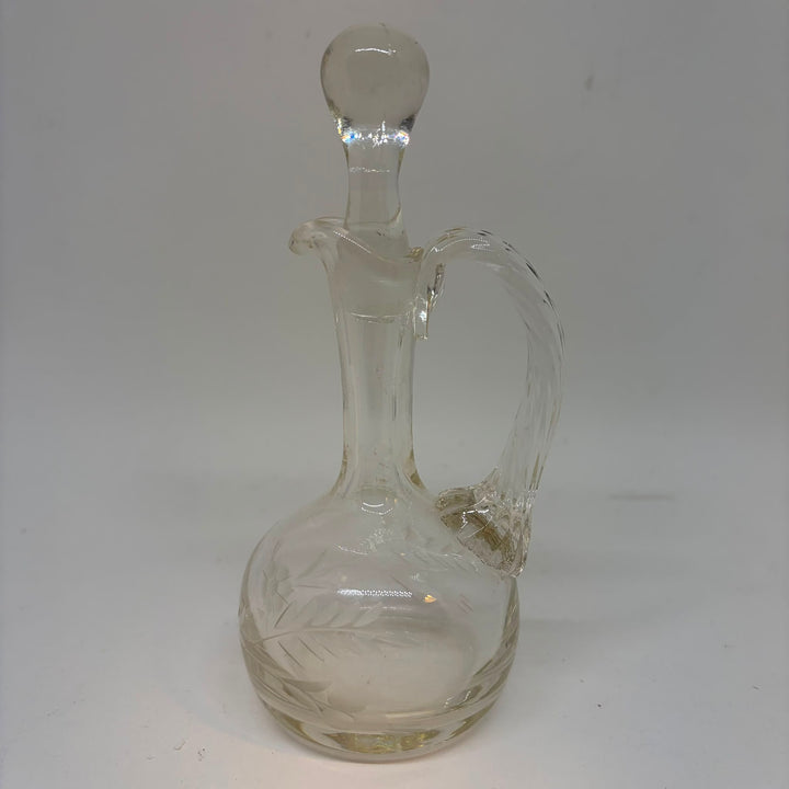 Vintage Clear Cut Glass Vinegar Oil Cruet/Pitcher/Decanter with Stopper