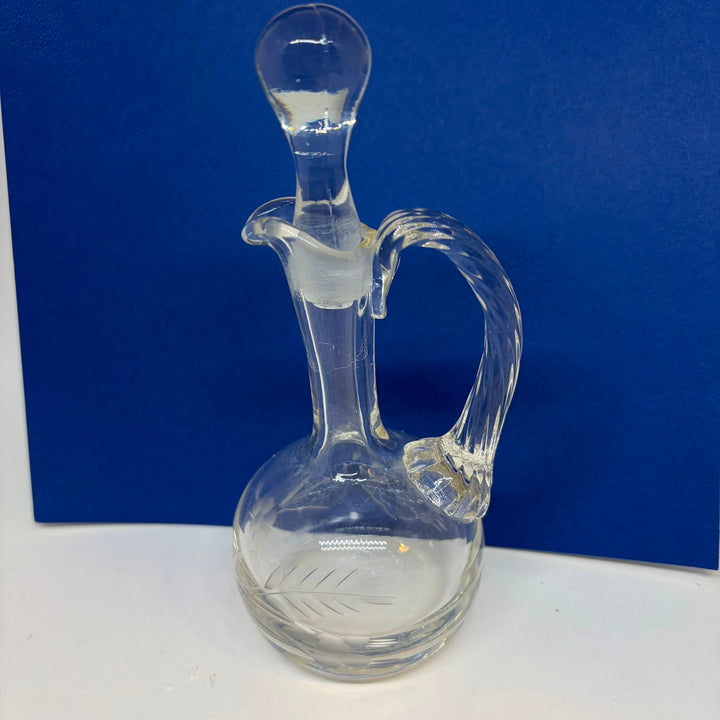 Vintage Clear Cut Glass Vinegar Oil Cruet/Pitcher/Decanter with Stopper