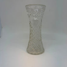 Load image into Gallery viewer, Vintage Clear Pressed Glass Vase Diamond Cut Geometric Pattern Hourglass Flare