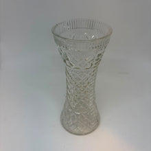 Load image into Gallery viewer, Vintage Clear Pressed Glass Vase Diamond Cut Geometric Pattern Hourglass Flare