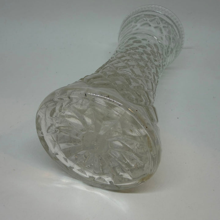 Vintage Clear Pressed Glass Vase Diamond Cut Geometric Pattern Hourglass Flare