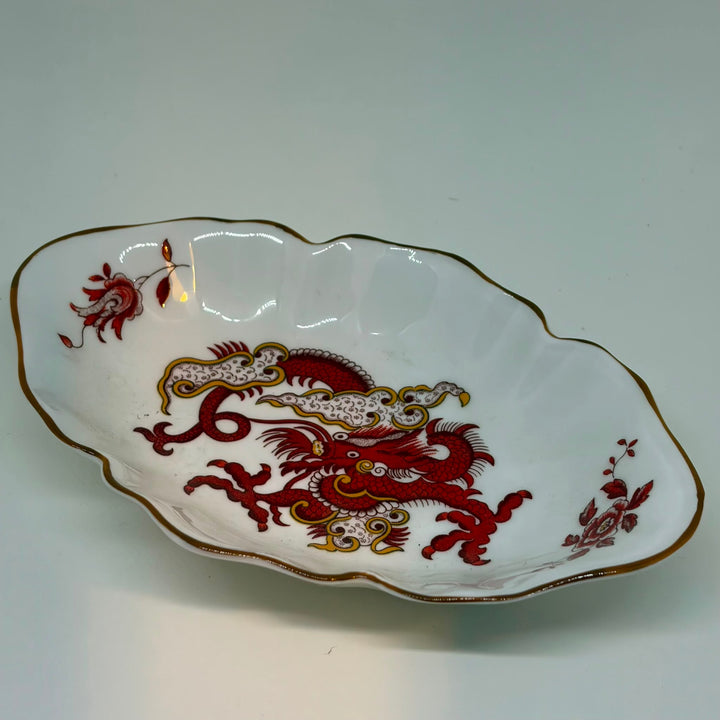 Vintage Chinese Dragon Crown Staffordshire Rangoon Oval Trinket Dish Pin Tray