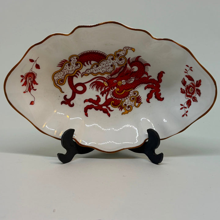 Vintage Chinese Dragon Crown Staffordshire Rangoon Oval Trinket Dish Pin Tray
