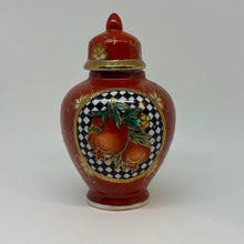 Load image into Gallery viewer, Vintage Mini Rust Red Pomegranate Checkerboard Ginger Jar Lidded Urn