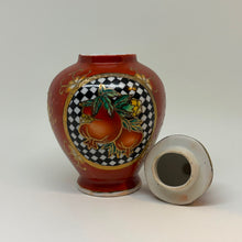 Load image into Gallery viewer, Vintage Mini Rust Red Pomegranate Checkerboard Ginger Jar Lidded Urn