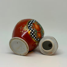 Load image into Gallery viewer, Vintage Mini Rust Red Pomegranate Checkerboard Ginger Jar Lidded Urn