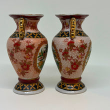 Load image into Gallery viewer, Vintage Pair of Satsuma Ware Hand Painted Birds &amp; Flowers Mini Urn Vases